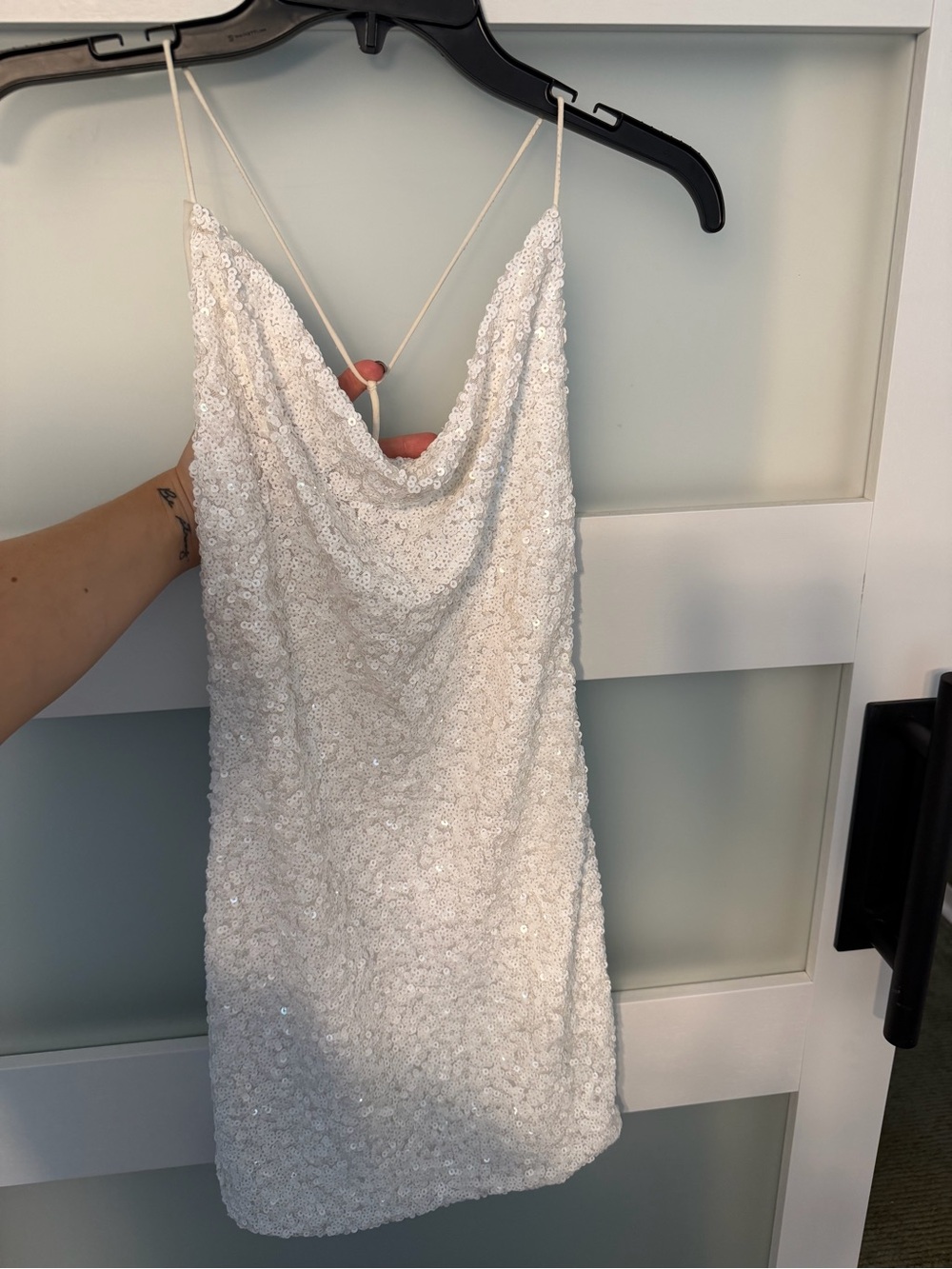 Astr Sequined Cowl Neck Mini Dress in White